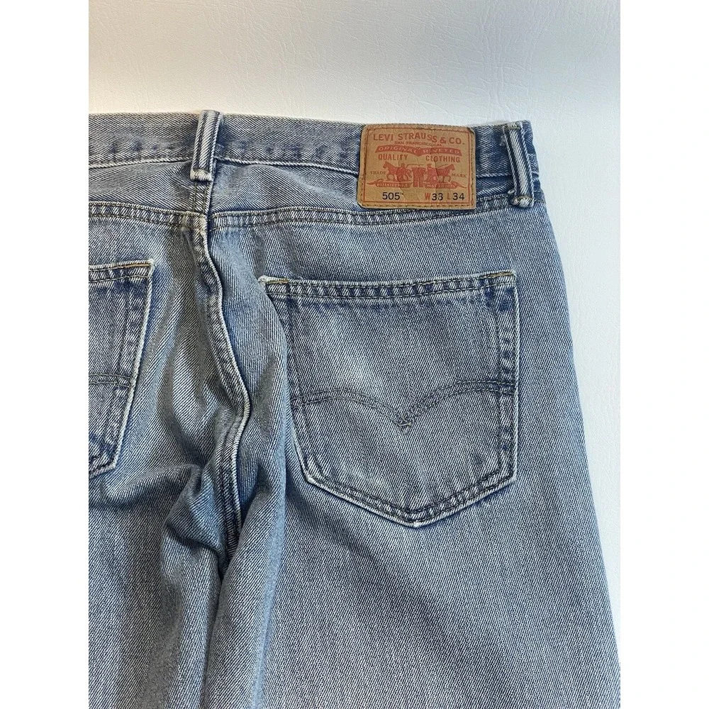 Levis 505 Jeans W34 L33 Mens Light Blue Regular Straight Fit Vintage Denim